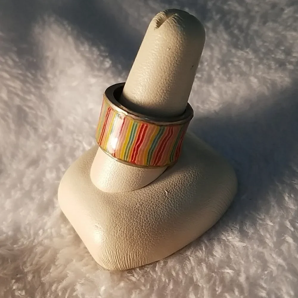 Multicolored Striped Thick Band Ring